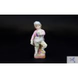 Meissen - Fine Quality 19th Century Porcelain Small Figure of a Young Boy Figure Holding a Bunch