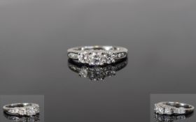 14ct White Gold Diamond Trilogy Ring, Set With Three Round Modern Brilliant Cut Diamonds, Diamonds G