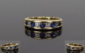 Ladies 9ct Yellow Gold Sapphire and Diamond Channel Set Ring. Fully Hallmarked. 5 Sapphires