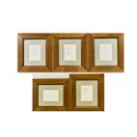 A Collection Of Original Framed Pencil Sketches Five in total , each housed in contemporary, deep
