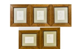 A Collection Of Original Framed Pencil Sketches Five in total , each housed in contemporary, deep