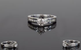 Top Quality 18ct White Gold Set Single Stone Modern Round Brilliant Cut Diamond Ring set with