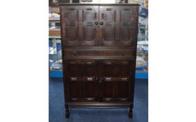 Dark Oak Drinks Cabinet Double cupboard to bottom,