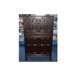 Dark Oak Drinks Cabinet Double cupboard to bottom,