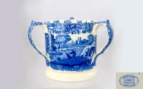 A Copeland / Spode Blue and White Italian Auld Lang Syne Loving Cup. 5.5 Inches High. Small Restored