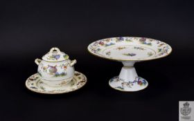 Royal Worcester Hand Painted Pedestal Bowl - 1930 with Matching Twin Handle and Lidded Preserve