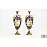 Coalport Very Fine And Impressive Pair Of Handpainted Porcelain Classical Twin Handle Urn Shaped