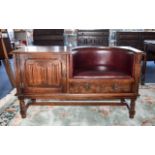 Dark Oak Telephone Seat Rectangular console with inset seat upholstered in oxblood leather,