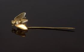 Antique - Period 9ct Gold Bumble Bee Stick Pin. Fully Hallmarked and Nice Condition. 2.25 Inches