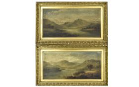 Tom Seymour 1844 - 1904 Pair of Oils on Canvas, Scottish Highland / Loch Scenes, Panoramic Views.