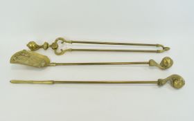 Victorian Period Large and Heavy 3 Piece Brass Companion Set Tools - Tongs, Poker and Shovel.