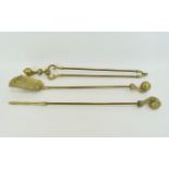 Victorian Period Large and Heavy 3 Piece Brass Companion Set Tools - Tongs, Poker and Shovel.