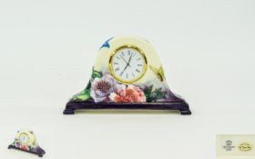 Old Tupton Ware Hand Painted Tube lined Mantel Clock, Butterflies and Flowers Decoration. 3 Inches