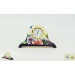 Old Tupton Ware Hand Painted Tube lined Mantel Clock, Butterflies and Flowers Decoration. 3 Inches