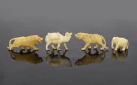 Antique Collection of Carved Ivory Miniatures Animal Figures ( 4 ) Four In Total. The Well Carved