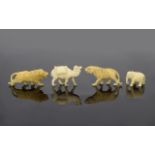 Antique Collection of Carved Ivory Miniatures Animal Figures ( 4 ) Four In Total. The Well Carved