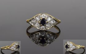 9ct Gold Diamond and Sapphire Cluster Ring. Fully Hallmarked - Ring Size Small.
