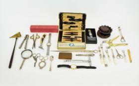 A Collection Of Small Metal Items To include boxed corkscrew, tin of pencils, bookmark, police