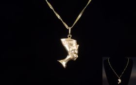 A 9ct Yellow Gold Chain with Attached Egyptian Style Pendant. Both Marked for 9ct Gold.