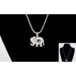 18ct White Gold Nice Quality Pendant, In The Form of a Young Elephant Set with Diamonds, Attached to