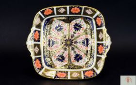Royal Crown Derby Old Imari Pattern Gold Band Twin Handle Sandwich Plate / Dish. Pattern 1128 & Date