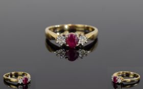 Ladies 9ct Gold Set Ruby and Diamond Ring. Fully Hallmarked.