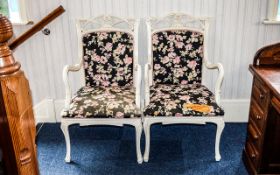 A Pair Of Shabby Chic Statement Chairs Two reproduction Art Nouveau style chairs in cream lacquered