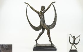 A 20th Century Art Deco Style Bronze Figure "Skirt Dancer".