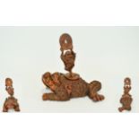 Chinese - 19th Century Unusual Mythical Carved Wooden Sculpture of a Large Money Frog Figure, with