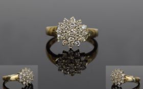 18ct Gold Diamond Cluster Ring In a Flower head Setting, Set With 19 Round Brilliant Cut Diamonds,