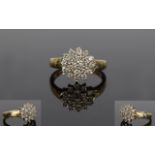 18ct Gold Diamond Cluster Ring In a Flower head Setting, Set With 19 Round Brilliant Cut Diamonds,