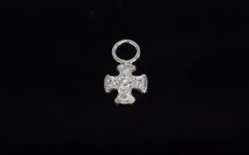 Small 18ct White Gold Diamond Set Cross, Estimated Diamond Weight .30ct. Unmarked But Tests Gold.