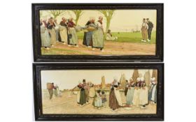 Early 20thC Two Large Framed Prints depicting scenes of Dutch rural life,