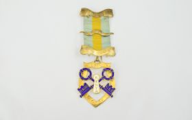 Masonic 1960's Buffalo Lodge Silver Gilt and Enamel Crossed Keys Philanthropy Medal. Hallmark London