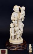 Japanese Tokyo School Signed Very Fine and Impressive Heavy Carved Ivory Okimono Sculpture of a
