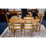 Pine Cottage Style Kitchen Table With Two Frieze Drawers, Raised On Turned Legs,