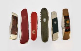 A Good Collection of Swiss Folding and Pocket Knifes ( 6 ) Six In Total.
