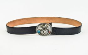 Leather And Silver Navajo Inspired Belt By Angels Infantes Contemporary Spanish black leather belt