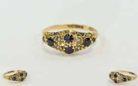 Ladies 9ct Gold Set Sapphire and Pearl Gypsy Set Ring. Hallmark Birmingham 1919. Ring Size P-Q.