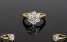 18ct Gold Diamond Cluster Ring with a Flower head Setting,