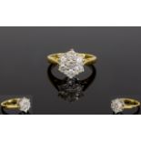 18ct Gold Diamond Cluster Ring with a Flower head Setting,