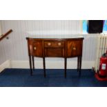 Early 19thC Mahogany Sideboard Shaped Front With Central Cutlery Drawer Above A Deep Recessed Linen