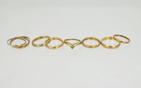 A Collection of 9ct Gold Bands ( 8 ) Eight In Total. All Fully Hallmarked. 10.9 grams.