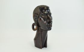 Mid 20th Century Heavy and Impressive Caved Wooden Tribal Bust of Masi Warrior - Kenya. Height 12.75