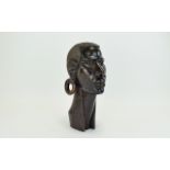 Mid 20th Century Heavy and Impressive Caved Wooden Tribal Bust of Masi Warrior - Kenya. Height 12.75