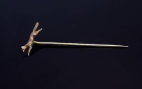 A Fine Mid Victorian Period 9ct Gold Figural Fox Topped Stick Pin with Original Period Box. Marked