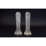 Pair of Cut Glass Vases, of slender waisted form, flared bases,