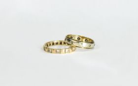 Ladies 9ct Gold CZ Set Full Eternity Rings (2) in total, Marked 9ct, Ring sizes N and P. 5.3 grams.