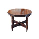 Victorian - Mahogany Octagonal Top Centre Table. c.1880. The Octagonal Top Over Four Spiral Reeded