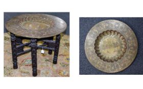 Anglo Indian Very Elaborate and Quality Folding Side Table. The Large Circular Brass and Copper